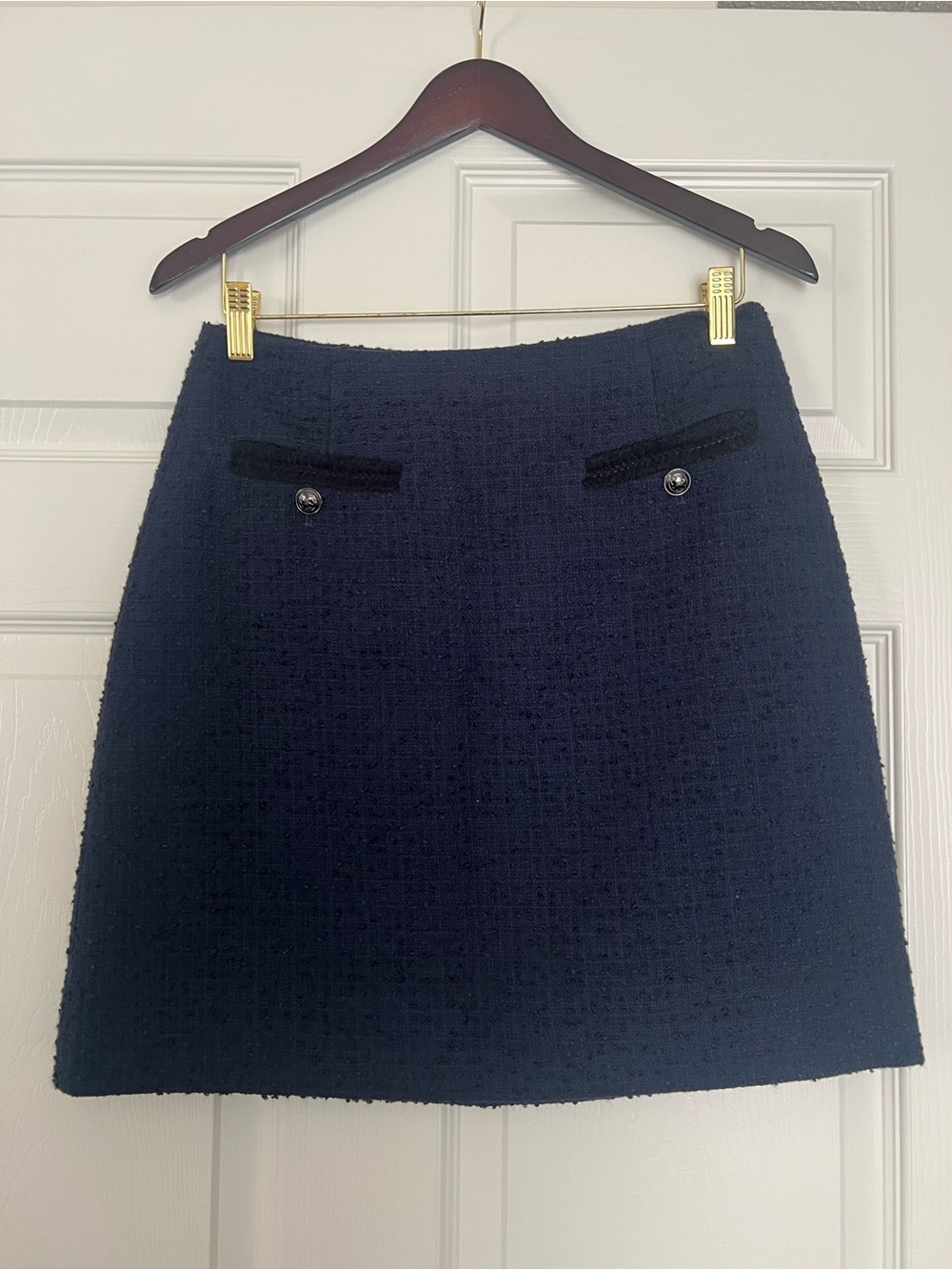LK Bennett Navy Tweed Mini Skirt with Button